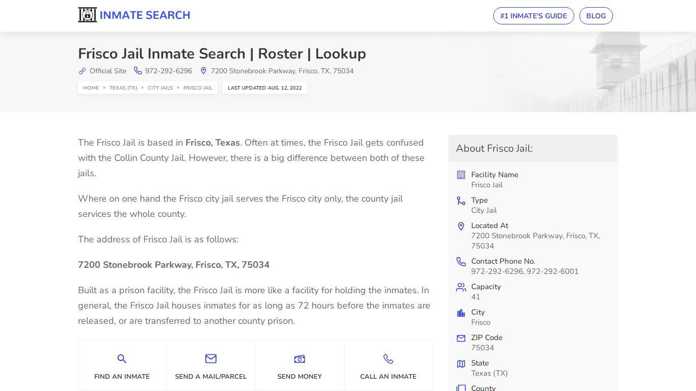 Frisco Jail Inmate Search | Roster | Lookup